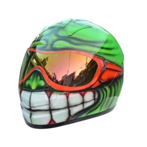 green smiley with Oakley glasses custom handmade motorcycle helmet
