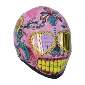 pinky sugar skull with teeth style custom handmade motorcycle helmet right side