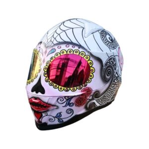 spider sugar skull style custom handmade motocycle helmet left side