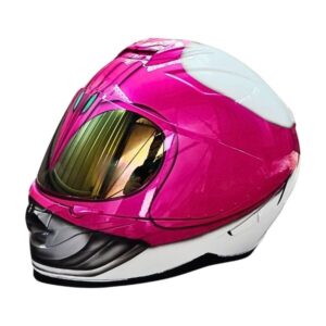 pinky wonder woman style custom handmade motorcycle helmet left side