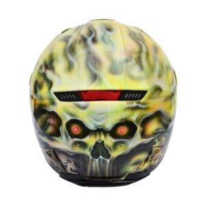 Black and white stripe yellow skull teeth style handmade custom motorcycle helmet back side