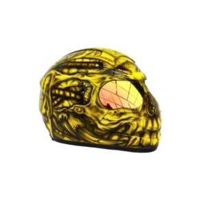 yellow and black skull ghost style custom handmade motocycle helmet right side