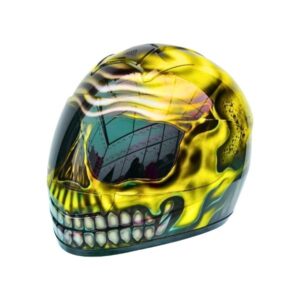 yellow with teeth ghost style custom handmade motorcycle helmet left side