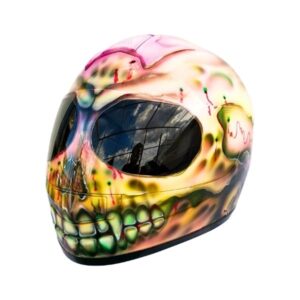 yellow ghost style custom handmade motorcycle helmet left side