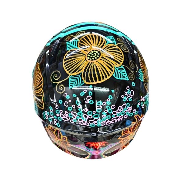 7_Beautiful-flower-helmet a sugar skull with ear phone style custom handmade motocycle helmet top side