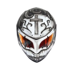 black and white woman style custom handmade motorcycle helmet top side