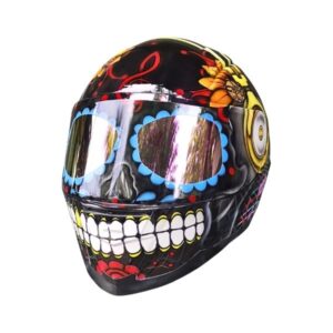 yellow flower sugar skull custom handmade motorcycle helmet left side