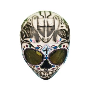 robot sugar skull style custom handmade motorcycle helmet top side