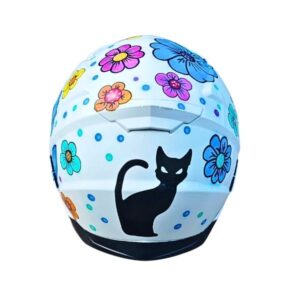 blue flower sugar skull style custom handmade motocycle helmet back side