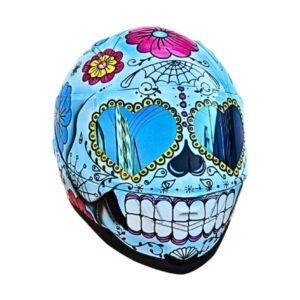 blue flower with cat custom handmade motorcycle helmet right side