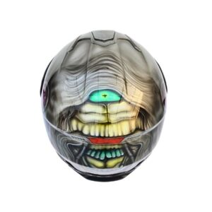 Grey ghost style custom handmade motocycle helmet top side