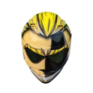 yellow handsome man style custom handmade motorcycle helmet top side
