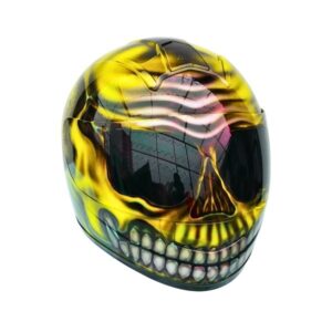 yellow with teeth ghost style custom handmade motorcycle helmet