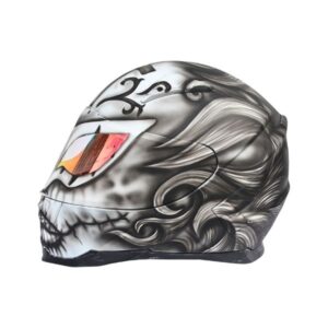 black and white woman style custom handmade motorcycle helmet left side